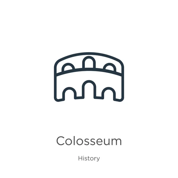 Icône du Colisée. Mince icône de contour de colosse linéaire isolé sur fond blanc de la collection d'histoire. Ligne vecteur signe de colossée, symbole pour le web et mobile — Image vectorielle