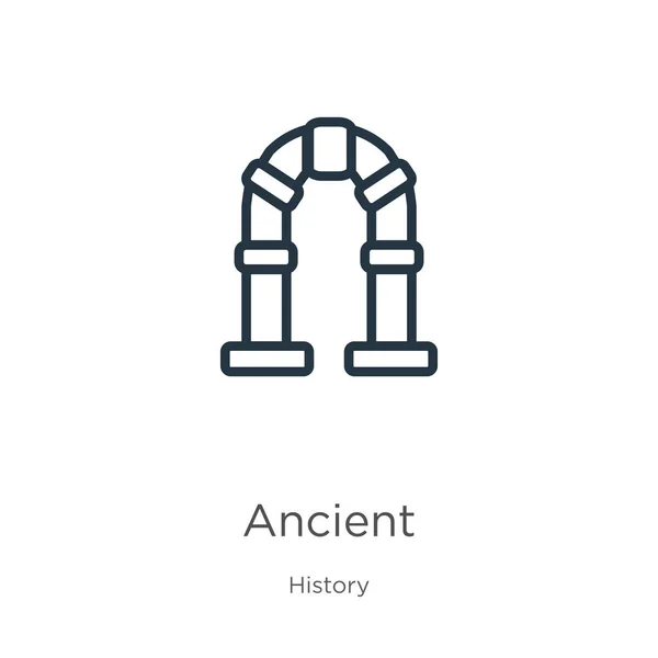 Eski bir ikon. Tarih koleksiyonundan beyaz arkaplanda izole edilmiş ince doğrusal antik taslak simgesi. Satır vektörü eski işareti, ağ ve mobil sembolü — Stok Vektör