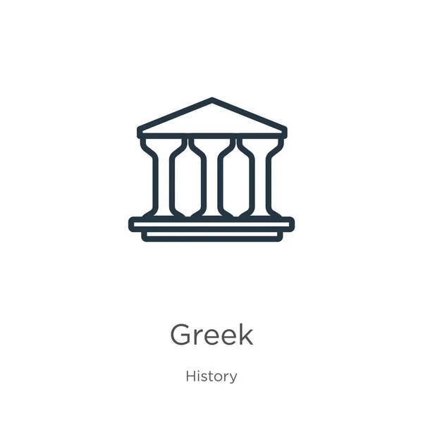 Греческая икона Тонкая линейная греческая иконка контура, выделенная на белом фоне из коллекции истории. Линейный векторный греческий знак, символ для интернета и мобильного — стоковый вектор