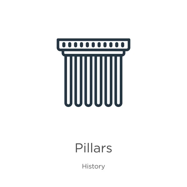 Ikona pilířů. Tenké lineární pilíře obrys ikony izolované na bílém pozadí ze sbírky historie. Čárové vektorové sloupky, symbol pro web a mobil — Stockový vektor
