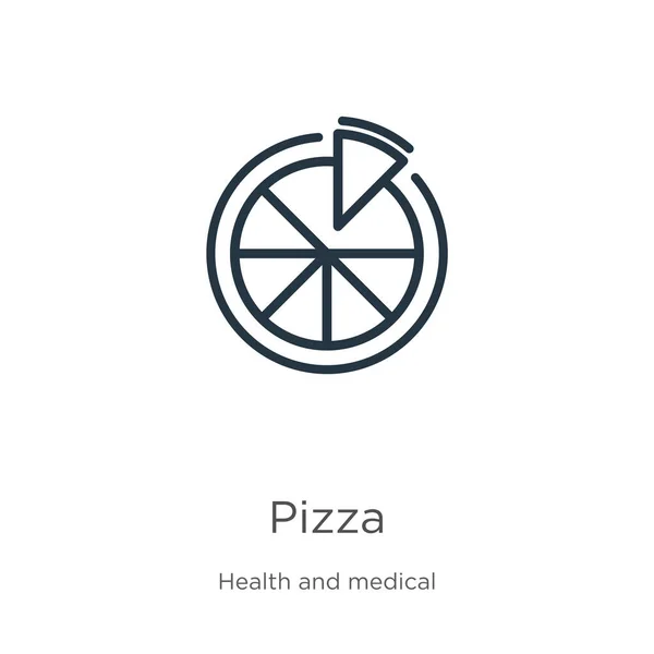 Icono de pizza. Icono del contorno de pizza lineal delgada aislado sobre fondo blanco de la colección de salud. Signo de pizza vector de línea, símbolo para web y móvil — Vector de stock