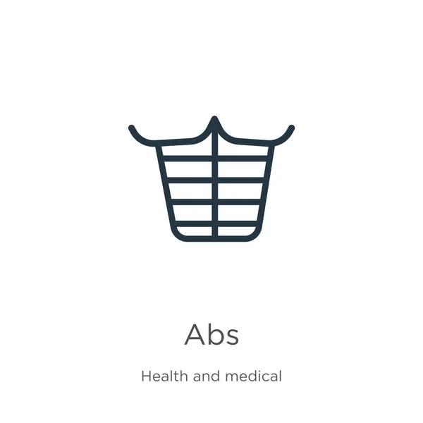 Icono Abs. Delgadas abdominales lineales esbozan icono aislado sobre fondo blanco de la colección de salud. Línea vector abs signo, símbolo para web y móvil — Vector de stock