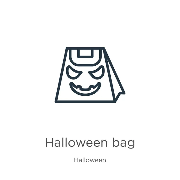 Halloween-Taschensymbol. dünne lineare Halloween-Tasche Umriss Symbol isoliert auf weißem Hintergrund aus halloween Kollektion. Linienvektor-Halloween-Taschenschild, Symbol für Web und Handy — Stockvektor