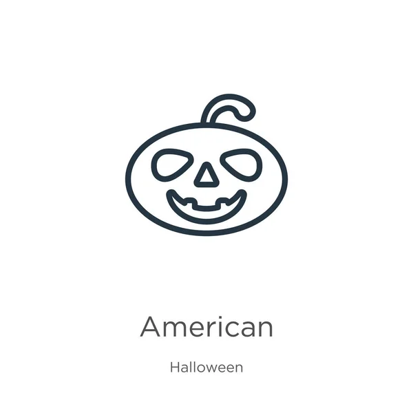 アメリカのアイコン。ハロウィーンコレクションから白い背景に隔離された薄い線形アメリカのアウトラインアイコン。ラインベクトルアメリカの記号、ウェブとモバイル用のシンボル — ストックベクタ