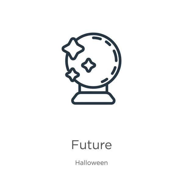 Icono futuro. Icono de contorno futuro lineal delgado aislado sobre fondo blanco de la colección halloween. Línea vector futuro signo, símbolo para web y móvil — Vector de stock