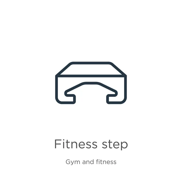 Icône Fitness step. Mince icône de contour linéaire de forme physique isolée sur fond blanc de la collection de gymnastique et de fitness. Signe étape de fitness vectoriel de ligne, symbole pour le web et mobile — Image vectorielle