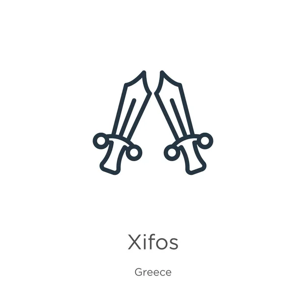 Icona di Xifos. Sottile icona lineare contorno xifos isolato su sfondo bianco dalla collezione greca. Segno di xifos vettoriale di linea, simbolo per web e mobile — Vettoriale Stock