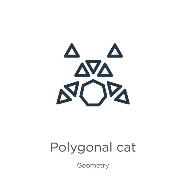폴리곤 고양이 아이콘이야. 얇은 선형 다각형 고양이 윤곽 아이콘은 기하학 컬렉션에서 흰색 배경에 분리되었다. 웹 과 모바일을 위한 상징인 선 벡터 폴리곤 고양이 기호 — 스톡 벡터