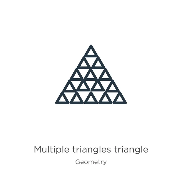 Ícone de triângulo de múltiplos triângulos. Ícone de contorno de triângulos múltiplos lineares finos isolado no fundo branco da coleção de geometria. Vetor de linha sinal de triângulo de múltiplos triângulos, símbolo para — Vetor de Stock