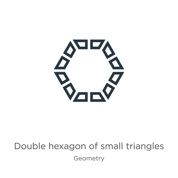 Hexágono duplo de pequeno ícone triângulos. hexágono duplo linear fino de pequenos triângulos delinear ícone isolado no fundo branco da coleção de geometria. Linha vetor hexágono duplo de pequenos triângulos — Vetor de Stock