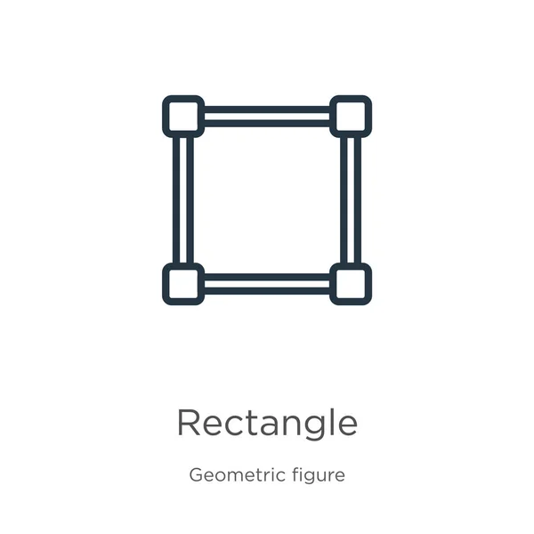 Ikona prostokąta. Cienki prostokąt liniowy zarys ikony odizolowany na białym tle z kolekcji geometrii. Znak prostokąta wektora linii, symbol sieci web i mobile — Wektor stockowy