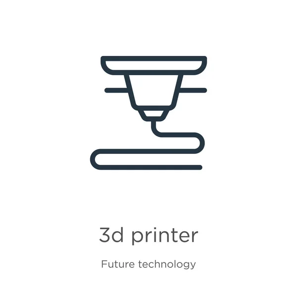 3D yazıcı simgesi. İnce doğrusal 3d yazıcı ana hatları simgesi gelecekteki teknoloji koleksiyonundan beyaz arkaplanda izole edildi. Satır vektörü 3d yazıcı işareti, ağ ve mobil için sembol
