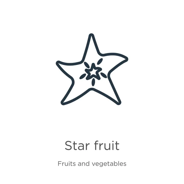 Звезда фруктов. Тонкая линейная звезда иконка очертаний фруктов на белом фоне из коллекции фруктов и овощей. Линия векторной звезды фруктовый знак, символ для веб и мобильных — стоковый вектор