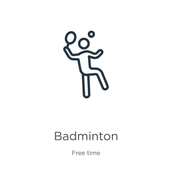 Badmintonikone. dünne lineare Badminton-Umriss-Symbol isoliert auf weißem Hintergrund aus Freizeit Sammlung. Linienvektorzeichen Badminton, Symbol für Web und Mobile — Stockvektor