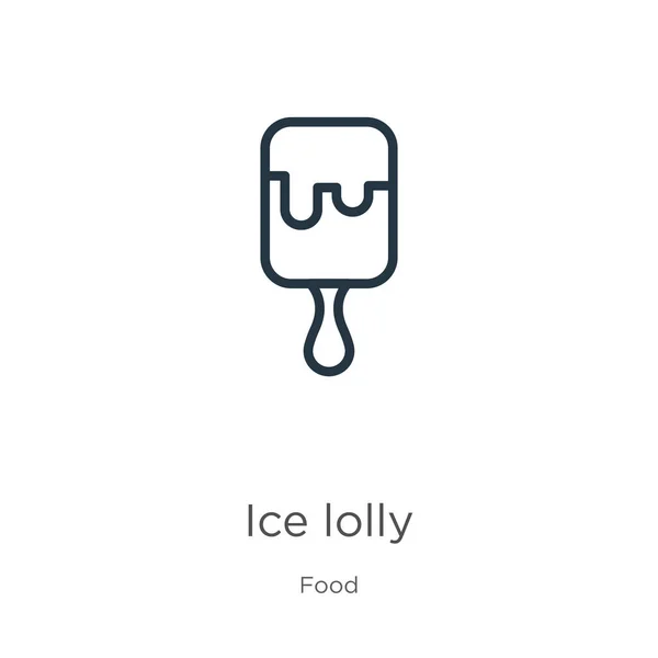 Icono de caramelo de hielo. Icono delgada lolly lineal de hielo aislado sobre fondo blanco de la recolección de alimentos. Línea vector de hielo lolly signo, símbolo para web y móvil — Vector de stock