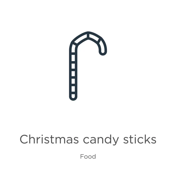 Icono de palitos de caramelo de Navidad. Delgadas varillas de caramelo de Navidad lineales esbozan icono aislado sobre fondo blanco de la colección de alimentos. Línea vector navidad caramelos palos signo, símbolo para web y móvil — Vector de stock