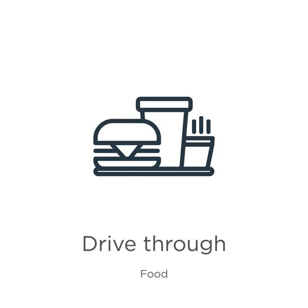 Drive through icon. Thin linear drive through outline icon isolated on white background from food collection. Line vector drive through sign, symbol for web and mobile