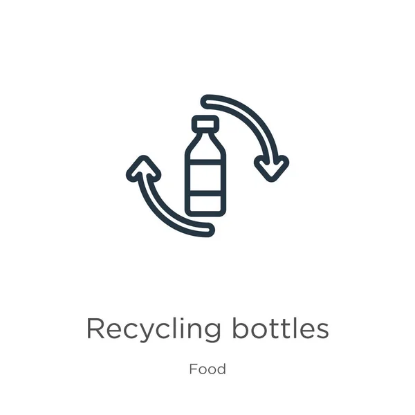 Recycling bottles icon. Thin linear recycling bottles outline icon isolated on white background from food collection. Line vector recycling bottles sign, symbol for web and mobile — Stock Vector