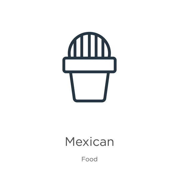 メキシコのアイコン食品コレクションから白い背景に隔離された薄い線形メキシコアウトラインアイコン。ラインベクトルメキシコのサイン、ウェブとモバイル用のシンボル — ストックベクタ