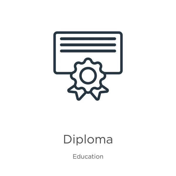 Icona del diploma. Sottile icona lineare profilo diploma isolato su sfondo bianco dalla collezione di istruzione. Segno di diploma vettoriale di linea, simbolo per web e mobile — Vettoriale Stock