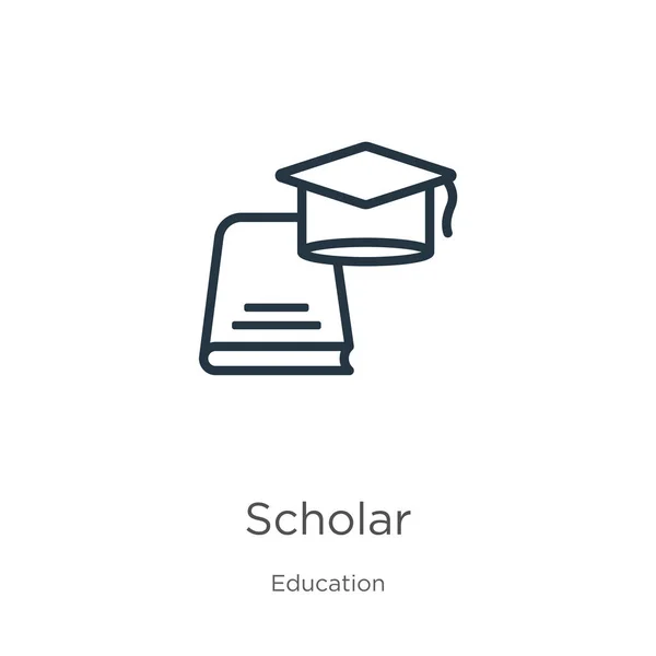 Scholar icon. Thin linear scholar outline icon isolated on white background from education collection. Line vector scholar sign, symbol for web and mobile — Stock Vector