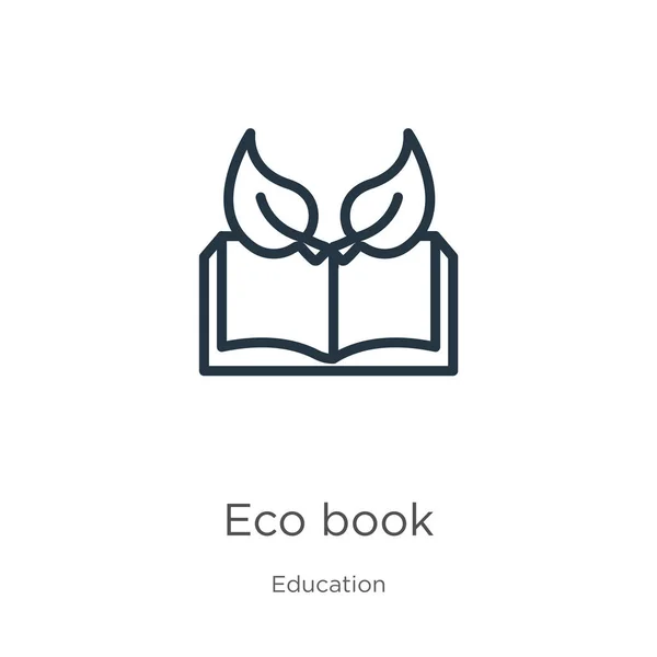 Ikona książki ekologicznej. Cienki, liniowy eko-book zarys ikony wyizolowanej na białym tle z kolekcji edukacyjnej. Linia wektor eko książki znak, symbol sieci web i mobile — Wektor stockowy