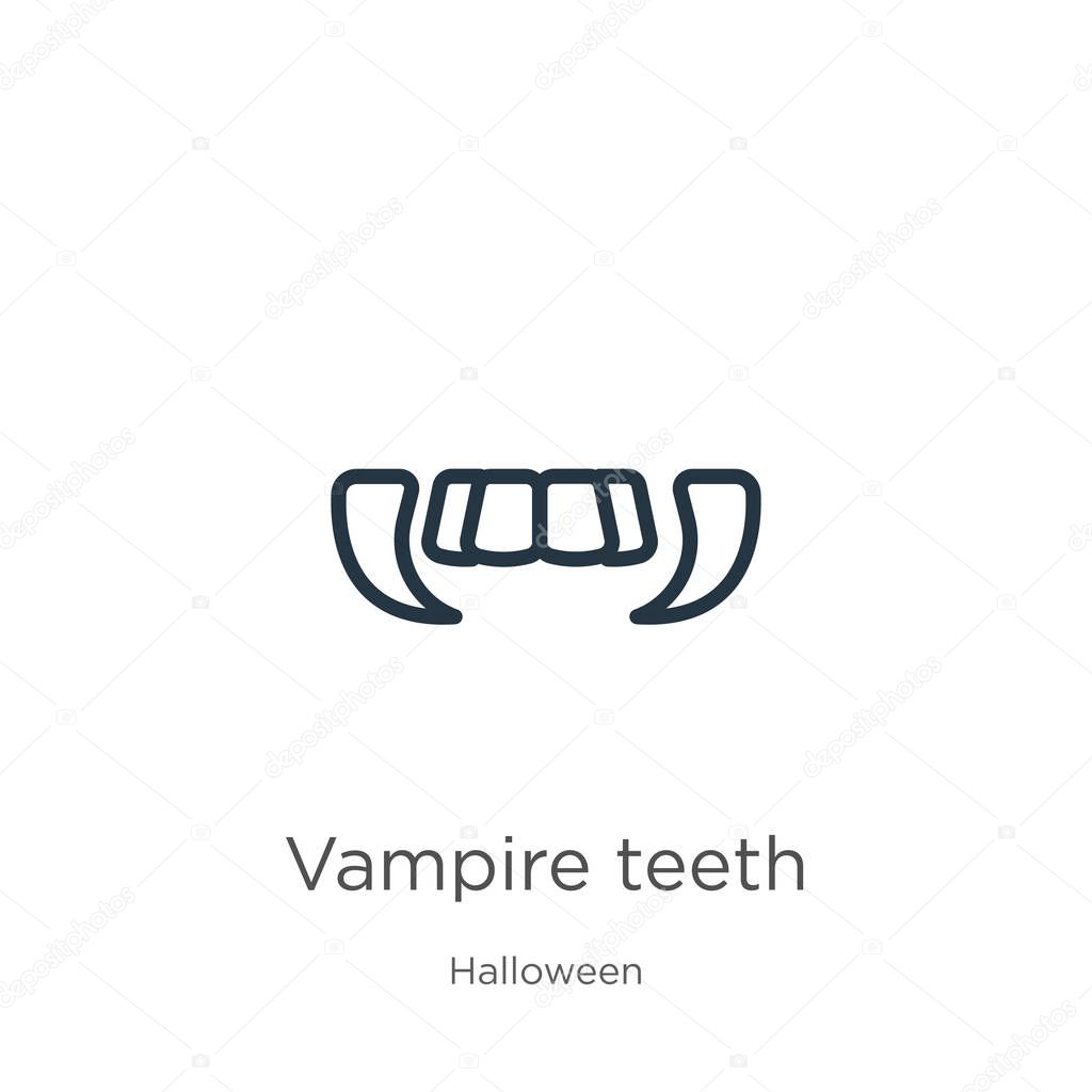 Vampire teeth icon. Thin linear vampire teeth outline icon isolated on white background from halloween collection. Line vector vampire teeth sign, symbol for web and mobile