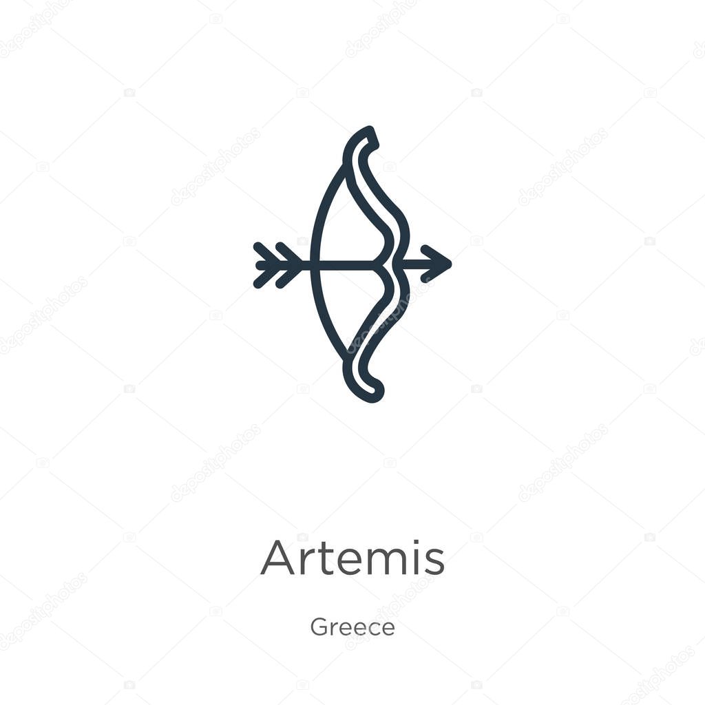 Artemis icon. Thin linear artemis outline icon isolated on white background from greece collection. Line vector artemis sign, symbol for web and mobile