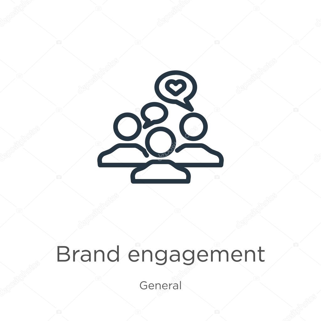 Brand engagement icon. Thin linear brand engagement outline icon isolated on white background from general collection. Line vector brand engagement sign, symbol for web and mobile
