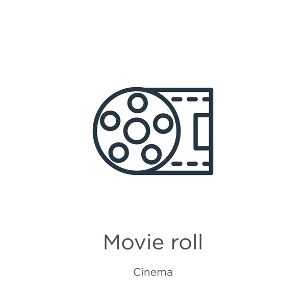 Icono de rollo. Esquema de rollo de película lineal delgada icono aislado sobre fondo blanco de la colección de cine. Línea vector película rollo signo, símbolo para web y móvil — Vector de stock