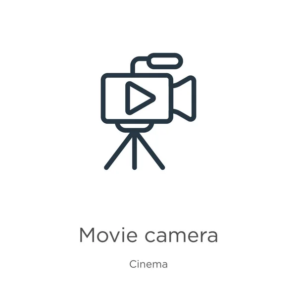 Icône de caméra de film. Mince icône de contour linéaire de caméra de film isolé sur fond blanc de la collection cinéma. Signe vectoriel de caméra de film de ligne, symbole pour le Web et mobile — Image vectorielle