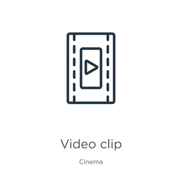 ビデオクリップアイコン。薄い線形ビデオクリップアウトラインアイコンは、シネマコレクションから白い背景に隔離されています。ラインベクトルビデオクリップサイン、ウェブとモバイル用のシンボル — ストックベクタ
