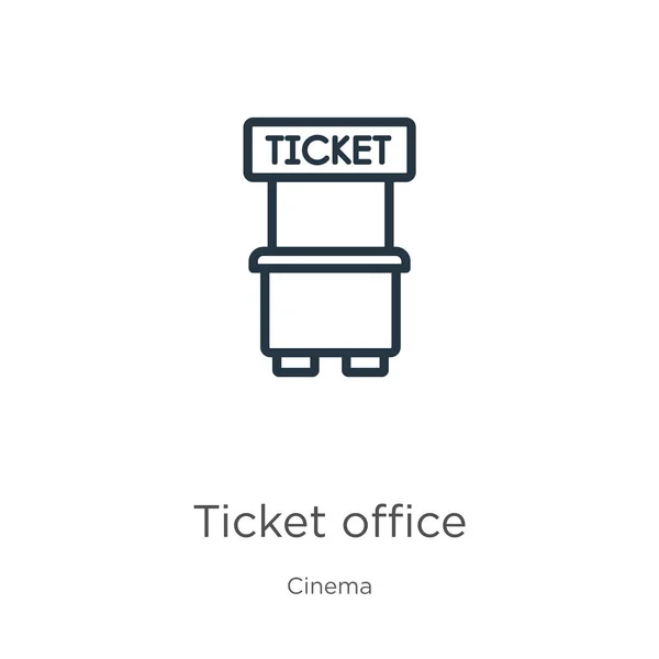 Ticketschalter-Symbol. dünne lineare Umrisse des Kassensymbols auf weißem Hintergrund aus der Kinosammlung. Zeilenvektor-Kassenschild, Symbol für Web und Mobile — Stockvektor