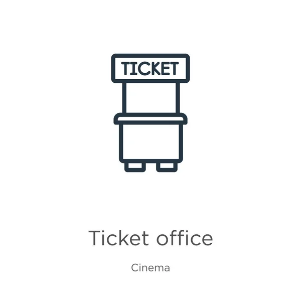 Ticket kantoor icoon. Dunne lineaire ticket office outline icoon geïsoleerd op witte achtergrond uit de bioscoop collectie. Line vector ticket office teken, symbool voor web en mobiel — Stockvector