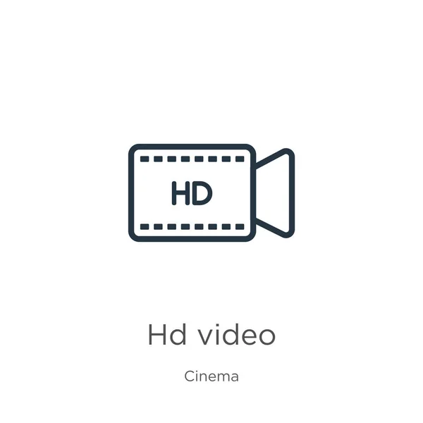 ビデオアイコンがありました。薄い線形hdビデオアウトラインアイコンは、シネマコレクションから白い背景に隔離されています。ラインベクトルhdビデオサイン、ウェブとモバイル用のシンボル — ストックベクタ