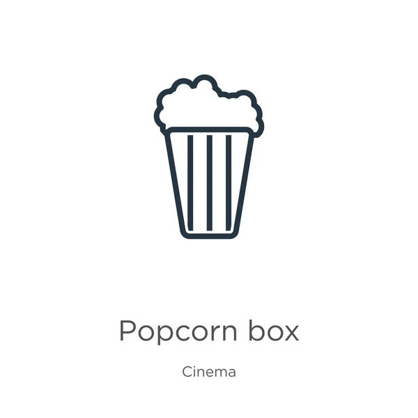 Icono de palomitas. Esquema de palomitas lineales delgadas icono aislado sobre fondo blanco de la colección de cine. Signo de caja de palomitas de maíz vector de línea, símbolo para web y móvil — Vector de stock