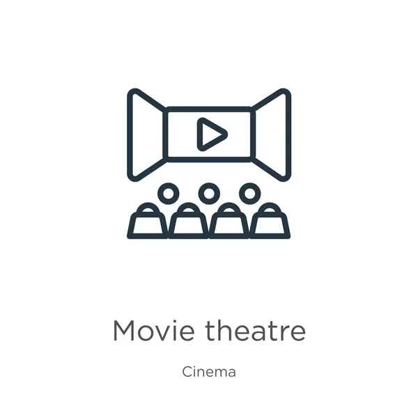 Ícone de cinema. Ícone de contorno de cinema linear fino isolado no fundo branco da coleção de cinema. Sinal de cinema vetorial de linha, símbolo para web e celular —  Vetores de Stock