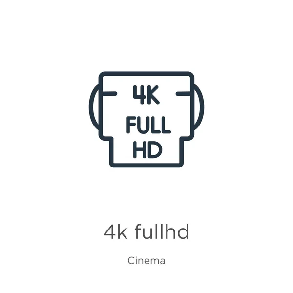 4kフルHDアイコン。薄い線形4kフルHDアウトラインアイコンは、映画コレクションから白い背景に隔離されています。ラインベクトル4kフルhd記号、ウェブとモバイル用のシンボル — ストックベクタ