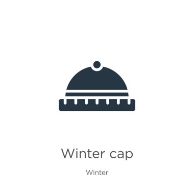 Kış ikonu vektörü. Beyaz arka planda izole edilmiş kış koleksiyonundan moda düz kış başlığı ikonu. Vektör illüstrasyonu web ve mobil grafik tasarımı, logo, eps10 için kullanılabilir