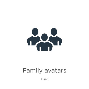 Aile avatarları ikon vektörü. Beyaz arkaplanda izole edilmiş kullanıcı koleksiyonundan moda düz aile avatarları simgesi. Vektör illüstrasyonu web ve mobil grafik tasarımı, logo, eps10 için kullanılabilir