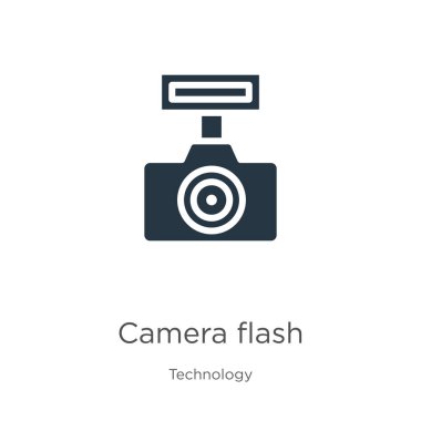 Kamera flaş ikon vektörü. Beyaz arka planda izole edilmiş teknoloji koleksiyonundan moda düz kamera flaş ikonu. Vektör illüstrasyonu web ve mobil grafik tasarımı, logo, eps10 için kullanılabilir