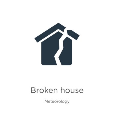 Kırık ev ikonu vektörü. Meteoroloji koleksiyonundan son moda düz ev ikonu beyaz arka planda izole edilmiş. Vektör illüstrasyonu web ve mobil grafik tasarımı, logo, eps10 için kullanılabilir