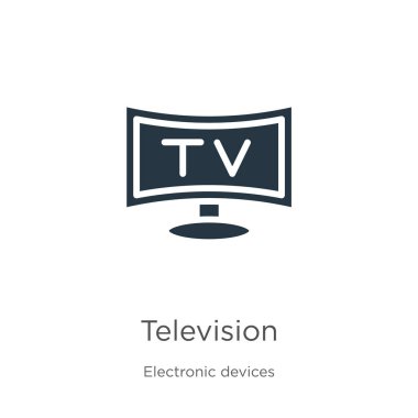 Televizyon ikonu vektörü. Elektronik cihazlar koleksiyonundaki modaya uygun düz televizyon simgesi beyaz arkaplanda izole edildi. Vektör illüstrasyonu web ve mobil grafik tasarımı, logo, eps10 için kullanılabilir