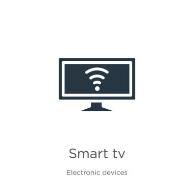 Akıllı televizyon ikonu vektörü. Elektronik aygıt koleksiyonundan modayı takip eden düz akıllı televizyon simgesi beyaz arkaplanda izole edildi. Vektör illüstrasyonu web ve mobil grafik tasarımı, logo, eps10 için kullanılabilir