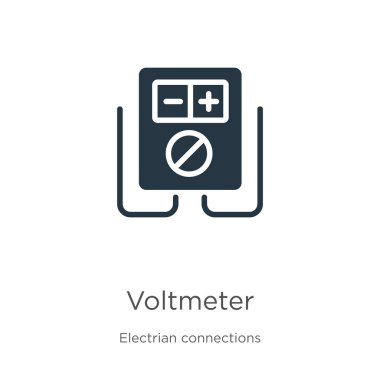 Voltmetre ikon vektörü. Beyaz arka planda izole edilmiş elektrik bağlantıları koleksiyonundan moda düz voltmetre simgesi. Vektör illüstrasyonu web ve mobil grafik tasarımı, logo, eps10 için kullanılabilir