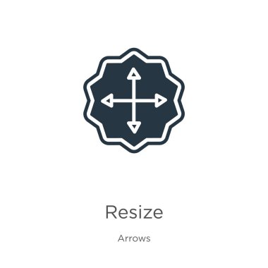 Simge vektörünü yeniden boyutlandır. Beyaz arkaplanda izole edilmiş oklar koleksiyonundan moda düz boyut simgesi. Vektör illüstrasyonu web ve mobil grafik tasarımı, logo, eps10 için kullanılabilir