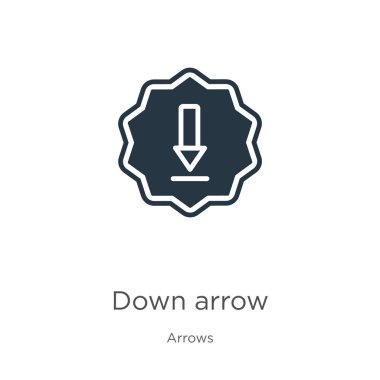 Aşağı ok simgesi vektörü. Beyaz zemin üzerinde izole edilmiş ok koleksiyonunun düz ok simgesi. Vektör illüstrasyonu web ve mobil grafik tasarımı, logo, eps10 için kullanılabilir