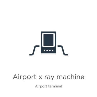 Havaalanı x ışını makine ikon vektörü. Havalimanı terminali koleksiyonundan son moda düz havaalanı x-ray makinesi simgesi beyaz arka planda izole edildi. Vektör illüstrasyonu web ve mobil grafik için kullanılabilir
