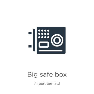 Büyük güvenli kutu ikon vektörü. Beyaz arka planda, havaalanı terminali koleksiyonundan modayı takip eden büyük bir kasa simgesi var. Vektör illüstrasyonu web ve mobil grafik tasarımı, logo, eps10 için kullanılabilir