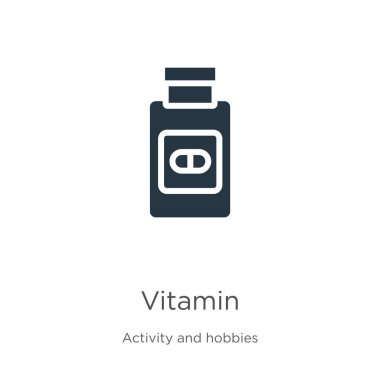 Vitamin ikonu vektörü. Beyaz arka planda izole edilmiş etkinlik koleksiyonundan moda düz vitamin ikonu. Vektör illüstrasyonu web ve mobil grafik tasarımı, logo, eps10 için kullanılabilir